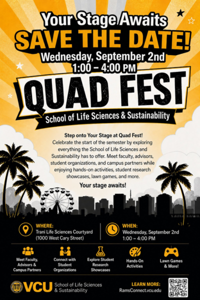Promotional flyer for SLSS Quad Fest. Large headline reads, 